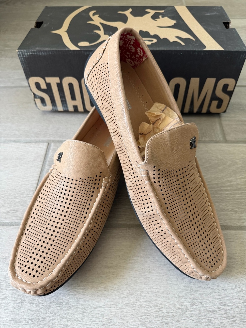 Stacy Adams Tan Perforated Slip-On Loafer with Black Outsole -12M